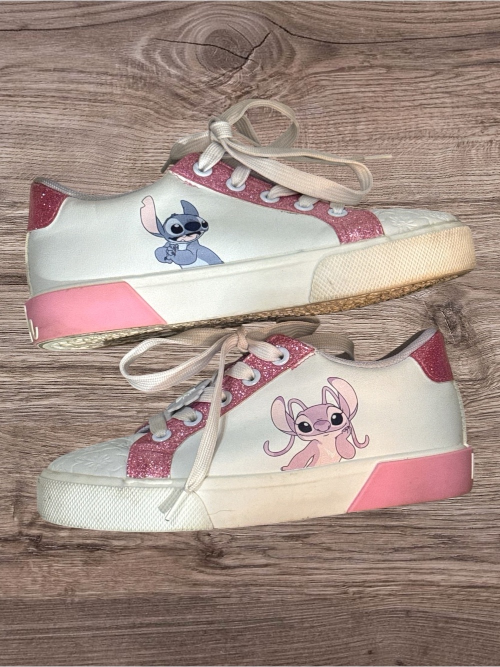 Kids White & Pink Stitch & Angel Lace-Up Sneakers
